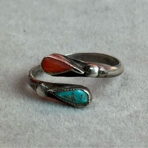 Estate Sale Jewelry with turquoise and orange stone vintage silver ring